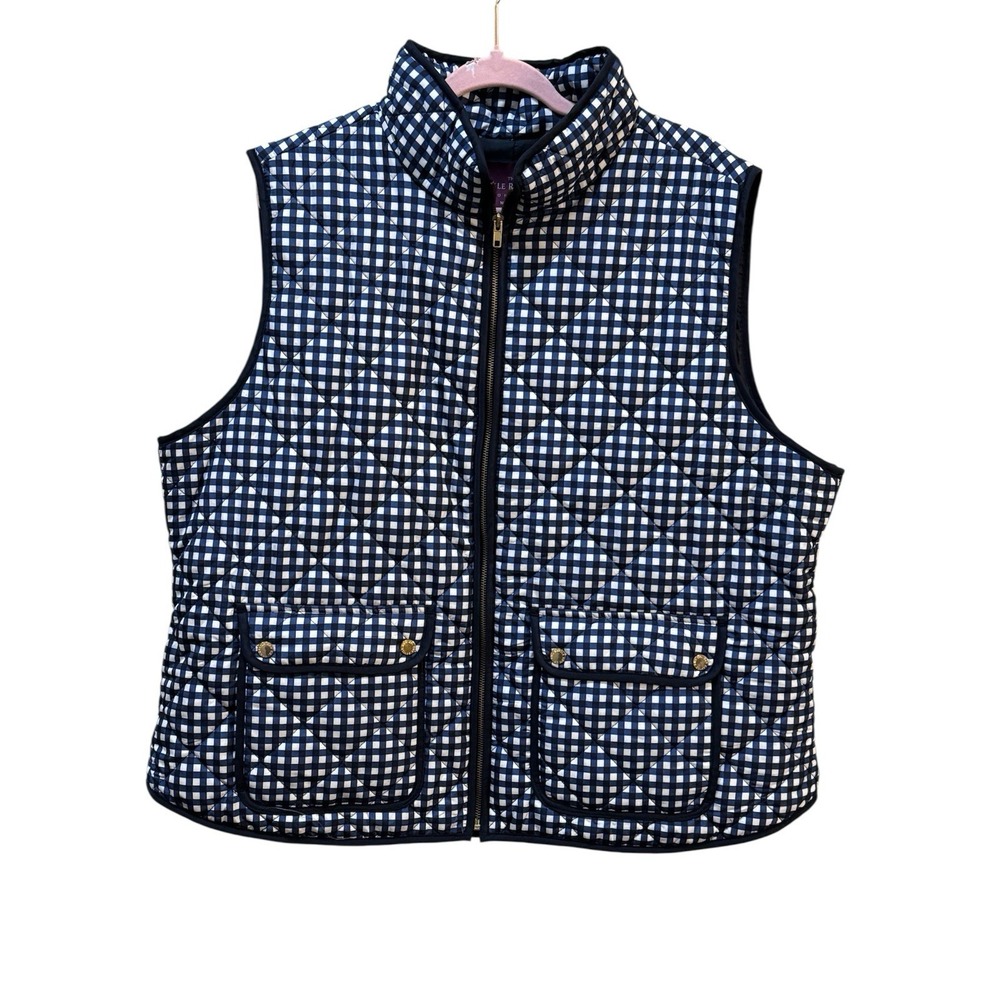 The Savile Row‎ Co London Womens Size 3X Gingham Puffer Vest in Blue Preppy